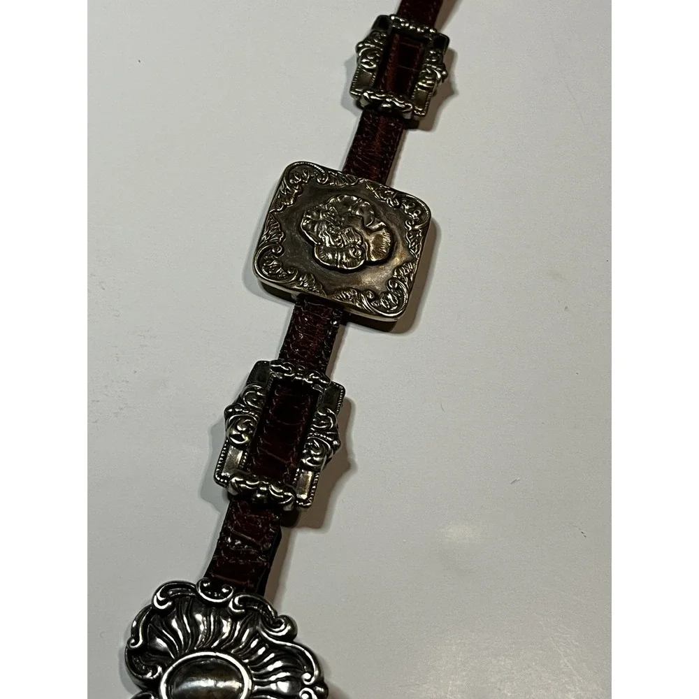 Brighton Concho Belt M Brown Leather Silver-Tone Medallion Western Vintage 1993